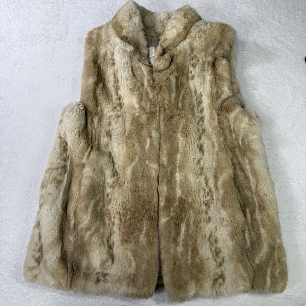 Fabulous Furs Donna Salyers Vest 100% Faux Fur Beige Golden Coat M Fox USA Made